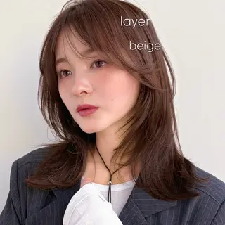 ミディアム 似合わせ/ベージュ /レイヤー/りほ🤍のヘアスタイル