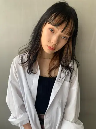 セミロング カラー パーマ ヘアアレンジ メンズ キッズ ネイル マツエク・マツパ SALOWIN梅田茶屋町店所属・ウルフレイヤーカット /チヒロのヘアスタイル