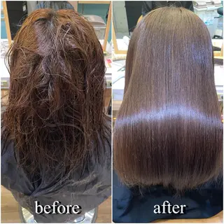 セミロング カラー 縮毛矯正 髪質改善 韓国風レイヤー 吉田のヘアスタイル