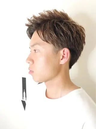 ショート パーマ ヘアアレンジ メンズ 赤み消しカラー /透明感カラー 上長のヘアスタイル