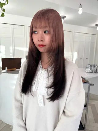 カラー ブリーチカラー🎀 韓国風/寺門美優のヘアスタイル