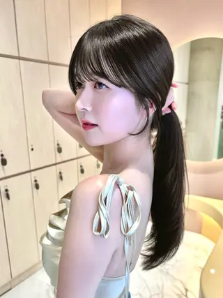 ミディアム カラー レイヤー縮毛矯正 ささきすずね💗のヘアスタイル