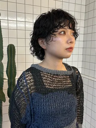ショート カラー パーマ ボブパーマ/パーマ ウルフパーマのヘアスタイル