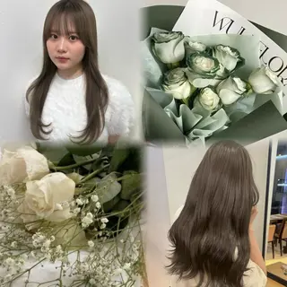 ミディアム カラー オリーブ/ 透明感カラー/れいあのヘアスタイル