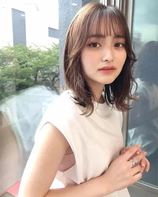 ミディアム カラー パーマ 店長/mao/ 前髪/顔周りカットのヘアスタイル