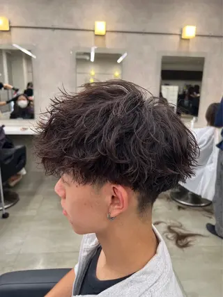 ショート カラー パーマ ヘアアレンジ メンズ キッズ ブリーチなしカラー/ ブラウン/レイヤーのヘアスタイル