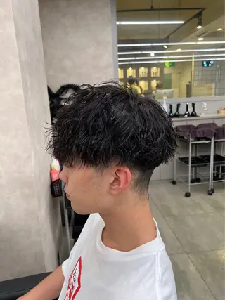 ショート カラー パーマ ヘアアレンジ メンズ キッズ ブリーチなしカラー/ ブラウン/レイヤーのヘアスタイル