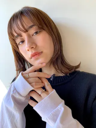 ミディアム カラー ヘアアレンジ 髪質改善カラー&TR 縮毛矯正/弱酸性矯正のヘアスタイル