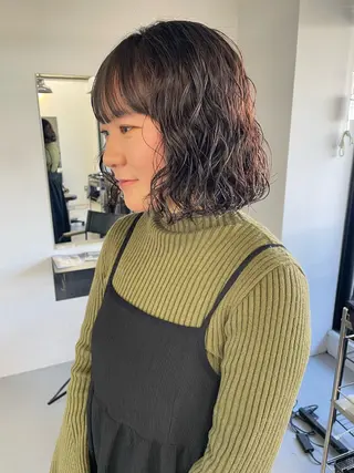 ミディアム パーマ カットモデル/ ハイトーン/ゆうあのヘアスタイル