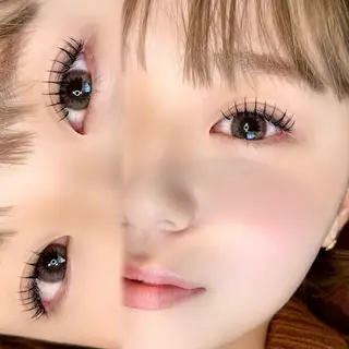 マツエク・マツパ 岩戸優奈 束感まつげ ピンク/ベージュのヘアスタイル