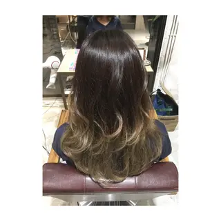 ミディアム セミロング ロング カラー パーマ アオガミ （前髪顔周りカット）のヘアスタイル