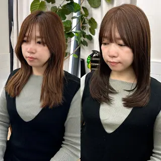 セミロング カラー パーマ ヘアアレンジ メンズ キッズ レイヤーカット 🌿透け感カラーのヘアスタイル