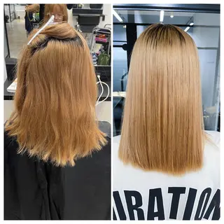 セミロング け んブリーチ縮毛矯正のヘアスタイル