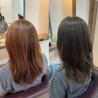 ミディアム カラー 工藤 梨花のヘアスタイル