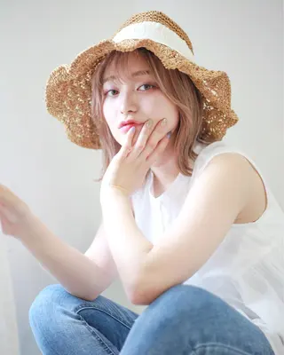 ミディアム カラー ヘアアレンジ 店長/mao/ 前髪/顔周りカットのヘアスタイル