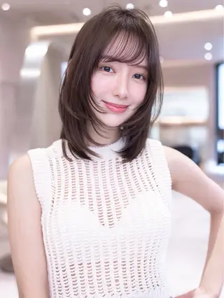 ミディアム カラー 渋谷/レイヤーボブ・ 韓国ボブ特化/楓のヘアスタイル