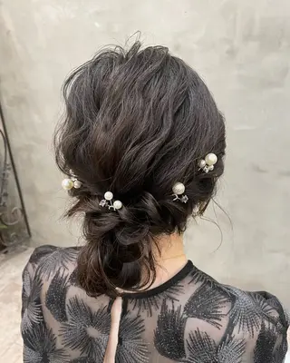 セミロング ヘアアレンジ 【ピンク/韓国ヘア/ ヘアセット】亜海のヘアスタイル