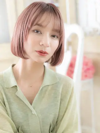 ミディアム 縮毛矯正×髪質改善 カラー×クロスパーマのヘアスタイル