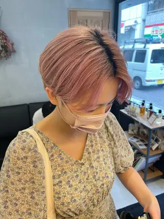 ショート 暖色カラー🍊 ボブ🌿顔周りcutのヘアスタイル