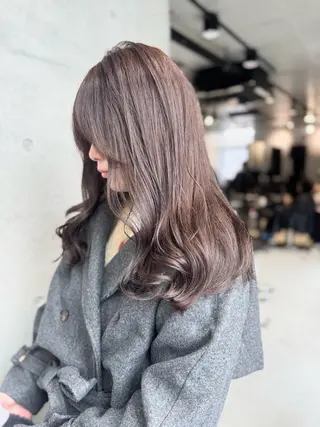 セミロング カラー パーマ ヘアアレンジ 透明感/オリーブ/ グレージュ/YUKAのヘアスタイル