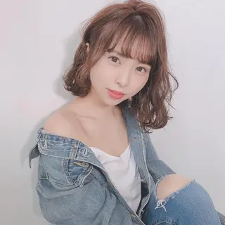 ミディアム カラー ヘアアレンジ 店長/mao/ 前髪/顔周りカットのヘアスタイル