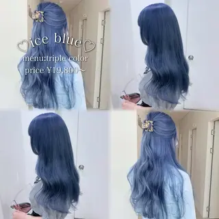 ロング カラー 🩵色落ち可愛い 寒色カラー🩵のヘアスタイル