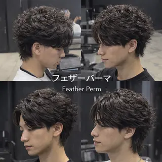 ミディアム パーマ メンズ 【フェザーパーマ】 【縮毛矯正】鶴田文のヘアスタイル