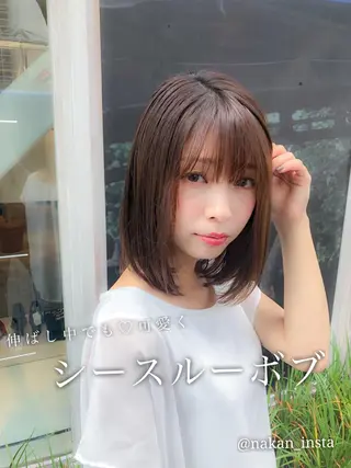 ミディアム カラー 顔周りレイヤー/ボブ 銀座✨中野まさひろのヘアスタイル