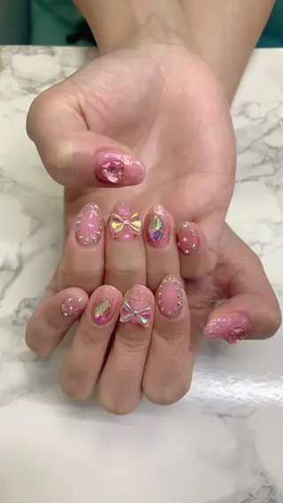 ネイル はな💎ネイル ワンホン、長さ出しのネイルデザイン