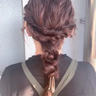 セミロング カラー ヘアアレンジ なつき/艶ピンク/ girly hairのヘアスタイル