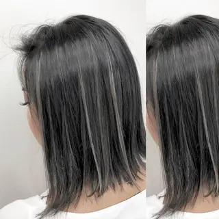 セミロング カラー JuNブリーチに 縮毛矯正するプロのヘアスタイル