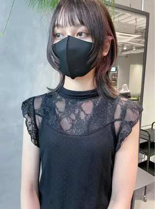 ミディアム 美髪矯正/艶カラー ボブ/栄/鐘ヶ江純也のヘアスタイル