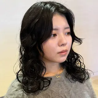 ミディアム パーマ 韓国風パーマ🌿コテ 巻き風パーマ/るいのヘアスタイル
