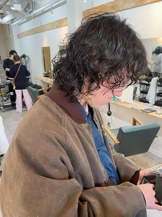 ミディアム パーマ メンズ 森貴裕/ベージュ/ パーマ/オリーブのヘアスタイル