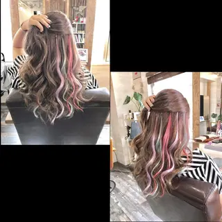 セミロング ✯カラー&編み込み エクステ✯池田智博✯のヘアスタイル