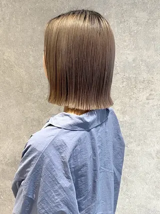 ミディアム カラー saki🌼ボブ× 透明感カラー🌼のヘアスタイル