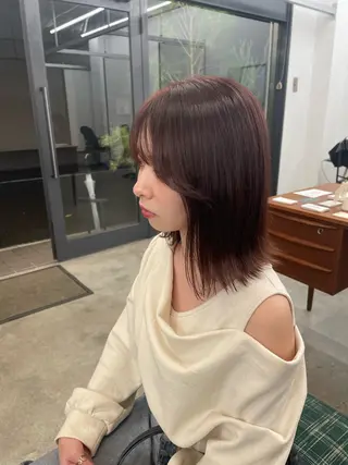 ミディアム カラー パーマ、ボブ、透明感 カラー、小須田ゆあのヘアスタイル