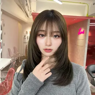 ミディアム カラー 山崎/ボブ縮毛矯正 レイヤー髪質改善のヘアスタイル