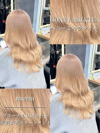 ロング カラー パーマ ヘアアレンジ 透明感ブリーチカラー 🌈TOMOHIROのヘアスタイル