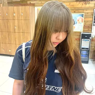 ロング カラー らいむ/暖色/ルーツ /イヤリングカラーのヘアスタイル