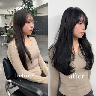 ミディアム レイヤーカット/透明 感カラー/aikaのヘアスタイル