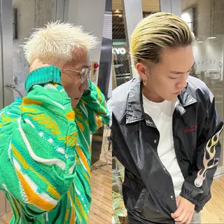 ショート ブリーチ✨ハイライト メンズヘア/アヤノのヘアスタイル