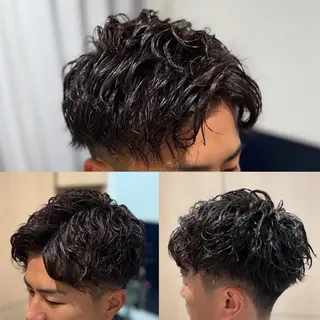 ミディアム パーマ メンズ メンズカットフェード パーマ/前山竜貴のヘアスタイル