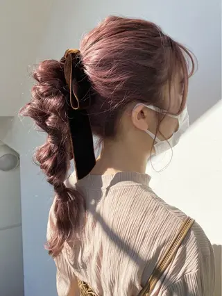 ロング カラー パーマ ヘアアレンジ メンズ キッズ 艶ピンク*ヘアセット 🌙shioriのヘアスタイル
