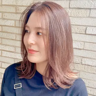 ミディアム カラー コテ巻き風パーマ★ はるさんのヘアスタイル