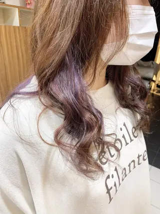 セミロング カラー パーマ 白髪ぼかしハイライト 柳川拓哉のヘアスタイル