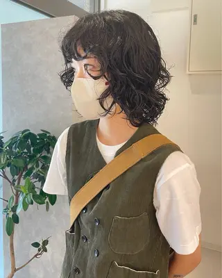 ミディアム パーマ デザインパーマ/ 艶カラー/ボブのヘアスタイル