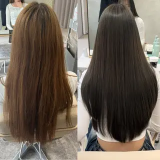 ロング 韓国ヘア レイヤーカットのヘアスタイル
