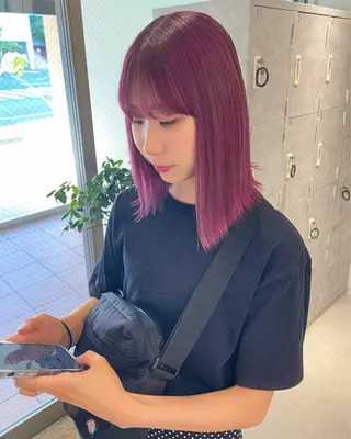 ミディアム カラー デザインパーマ/ 艶カラー/ボブのヘアスタイル