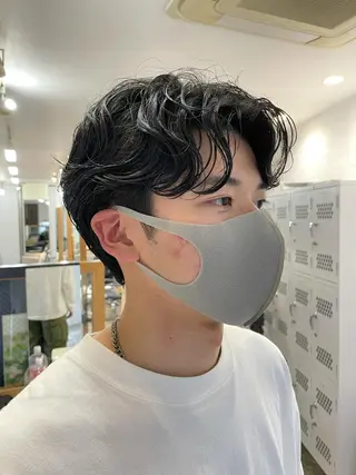 パーマ メンズ 透明感カラー 大人グレージュ有村のヘアスタイル